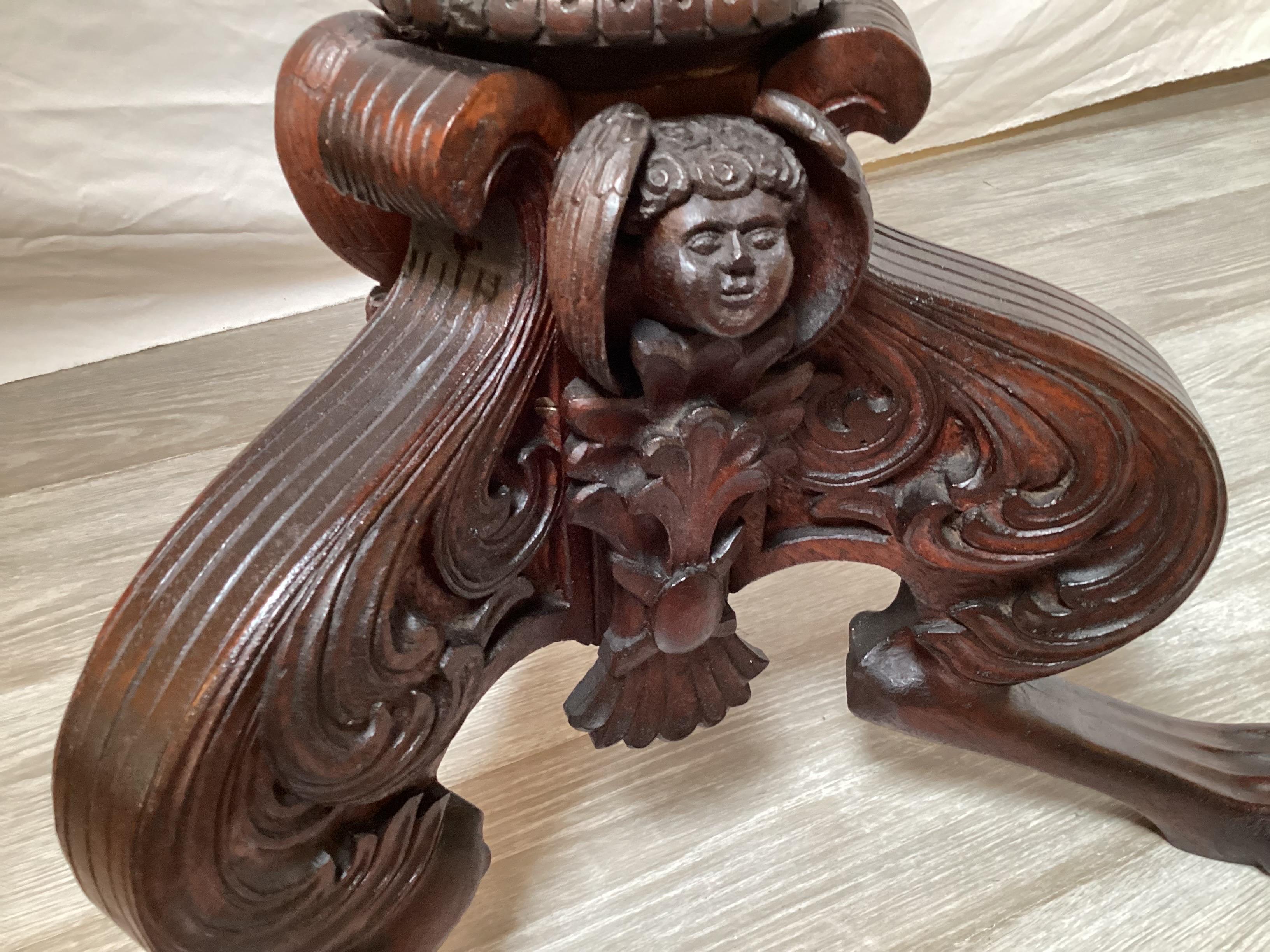 Antique Mahogany Hand Carved Music Stand For Sale 2