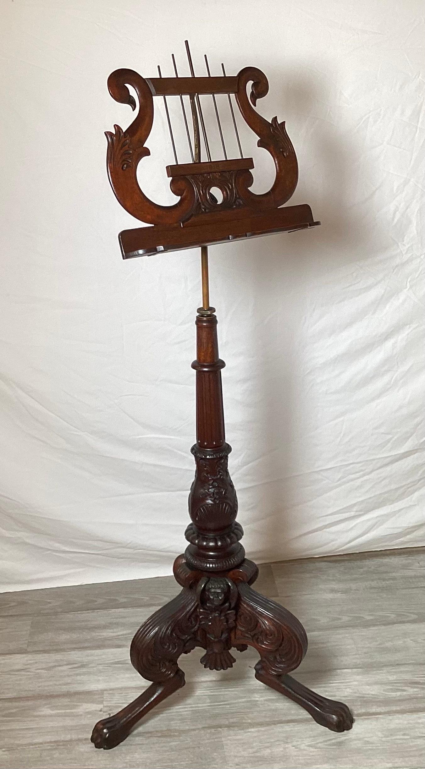 Antique Mahogany Hand Carved Music Stand For Sale 3