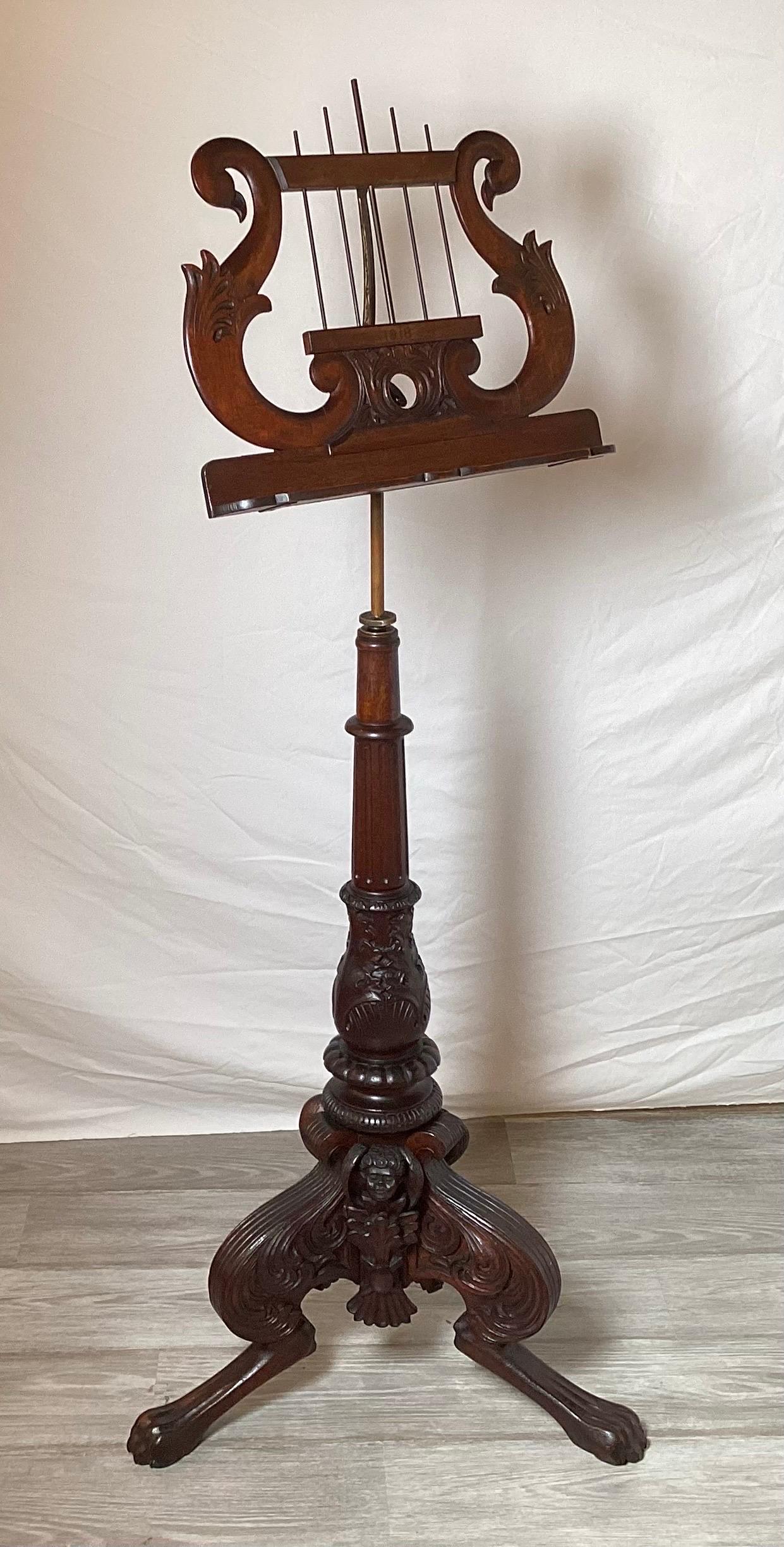American Antique Mahogany Hand Carved Music Stand For Sale