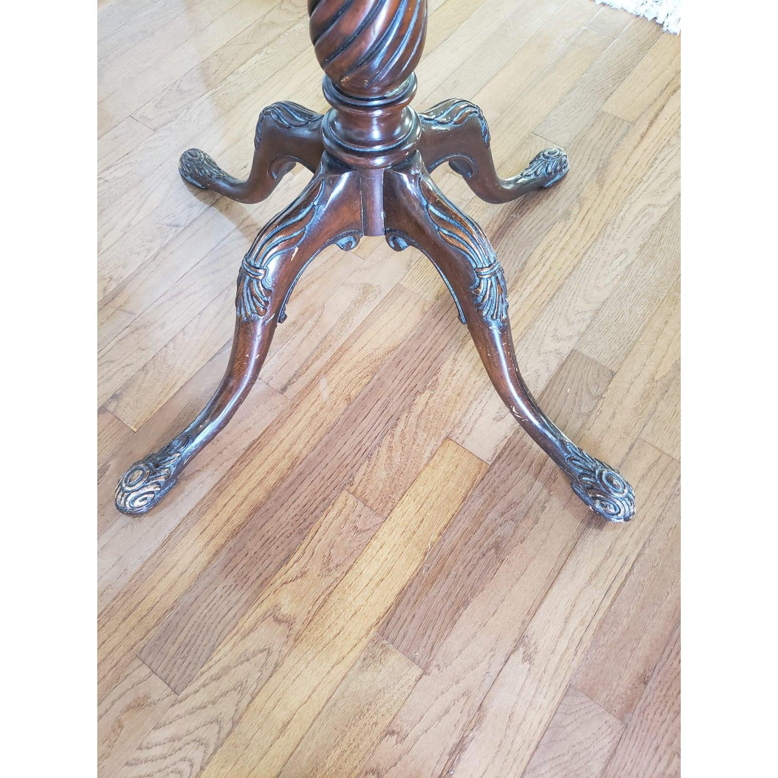 Hand-Carved Antique Mahogany Heavy Piecrust Tripod Table For Sale