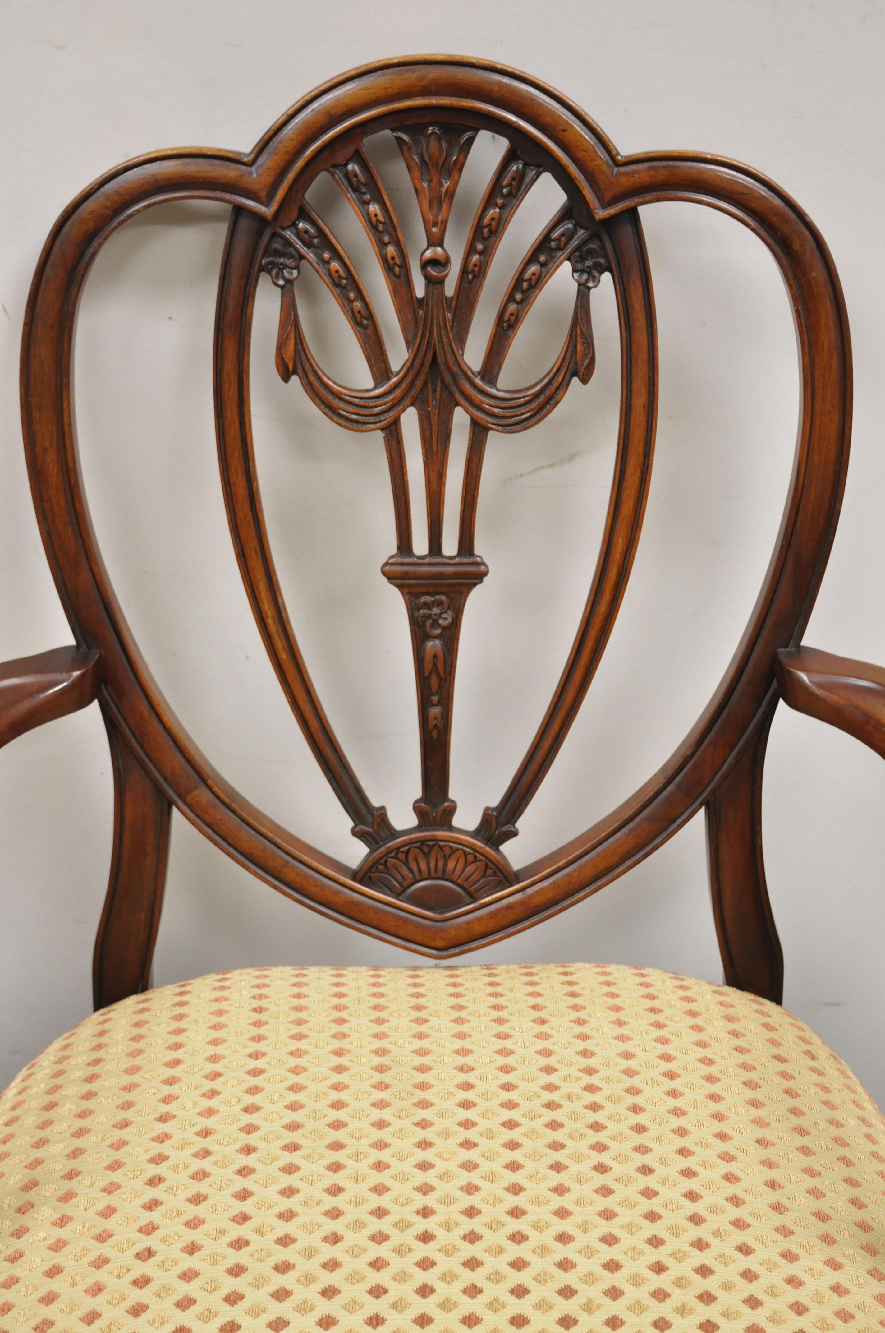 North American Antique Mahogany Hepplewhite Carved Drape Heart Back Dining Chairs, Set of 6