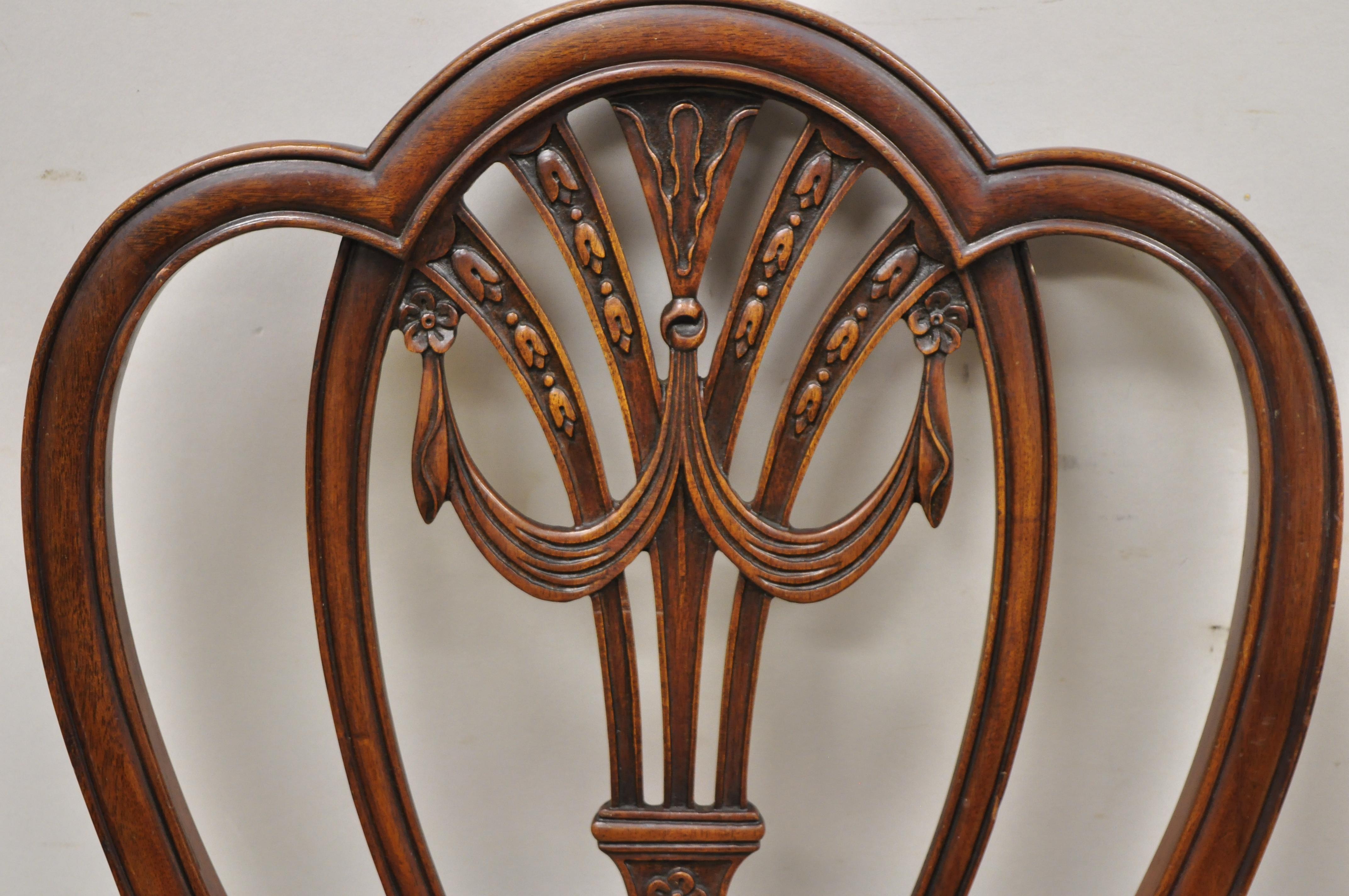 Antique Mahogany Hepplewhite Carved Drape Heart Back Dining Chairs, Set of 6 2