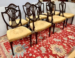 Antique Mahogany Hepplewhite Carved Wheat Sheaf Shieldback Dining Chairs