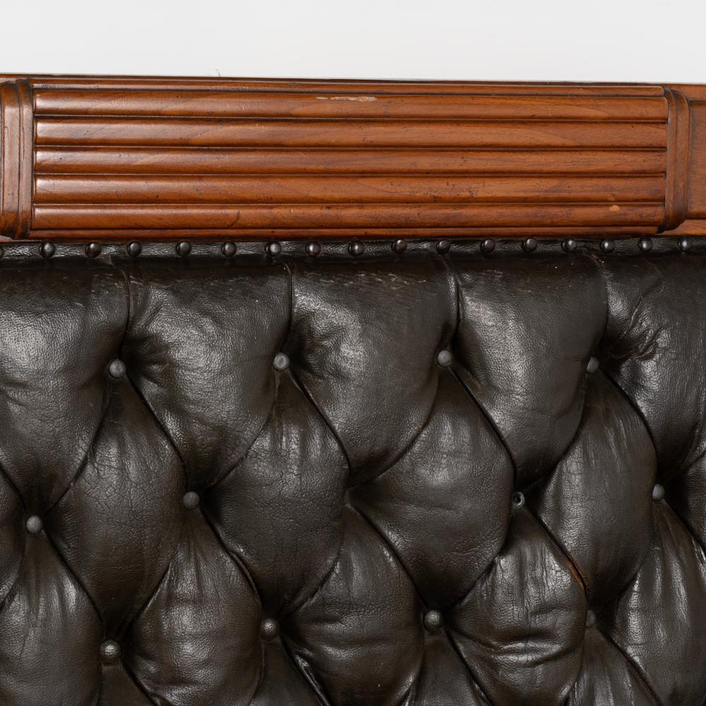 Leather Antique Mahogany High Back Bench Sofa, Denmark, circa 1920-1940 For Sale
