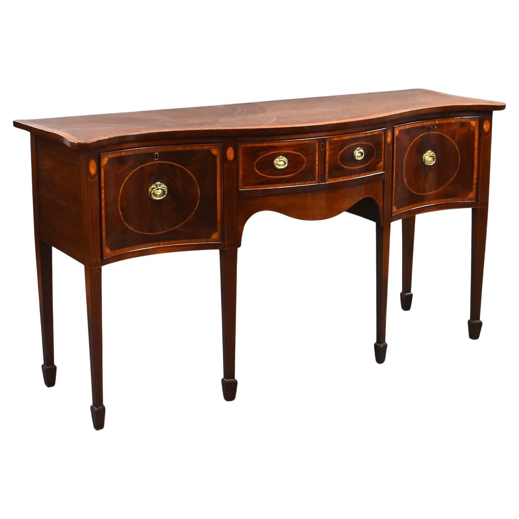 Antique Mahogany Inlaid Serpentine Sideboard For Sale