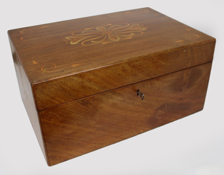 Antique Mahogany Inlaid Writing Box at 1stDibs