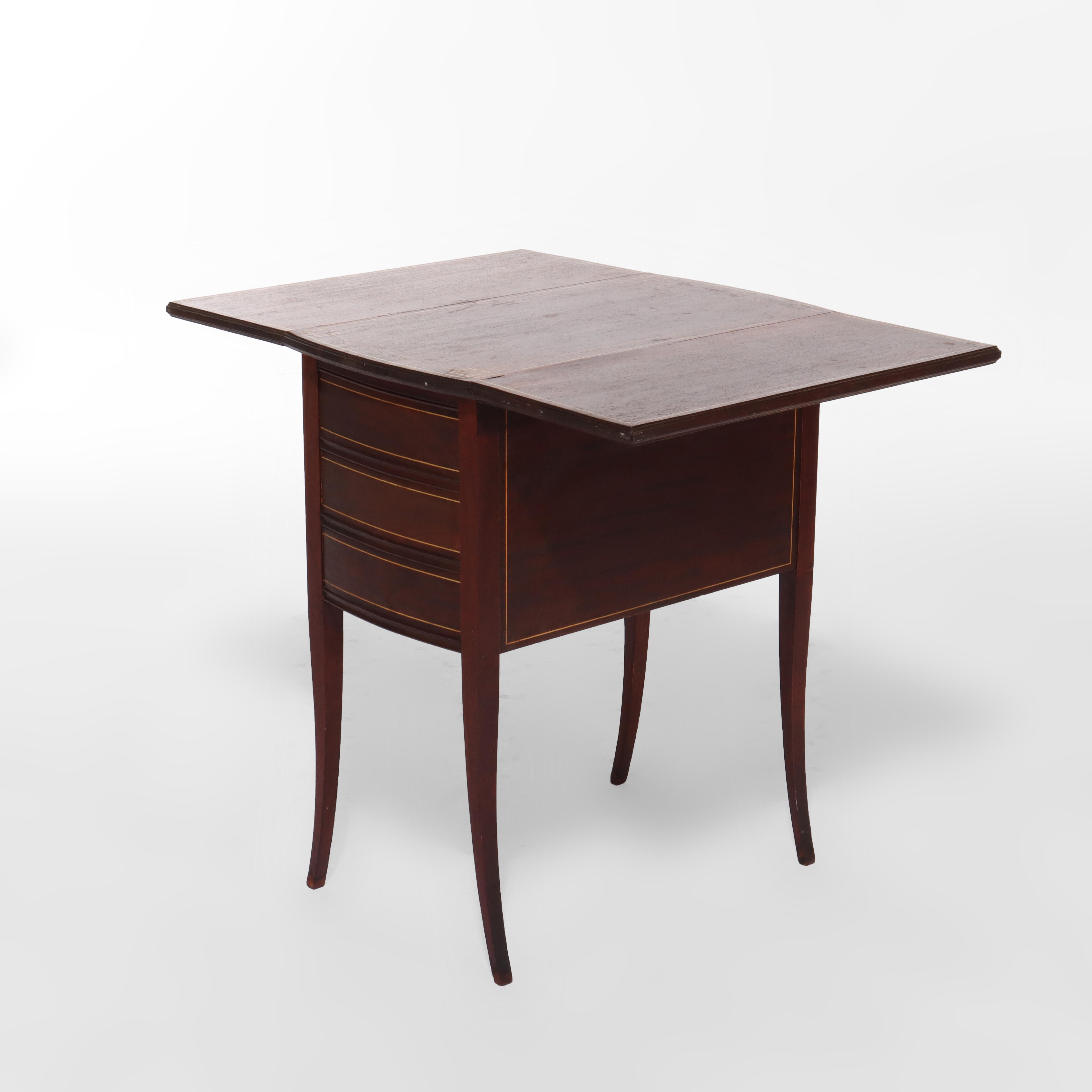 Ancien meuble de couture à 3 tiroirs en acajou et marqueterie C1920 en vente 6