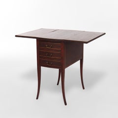 Antique Mahogany & Inlay 3-Drawer Sewing Stand C1920