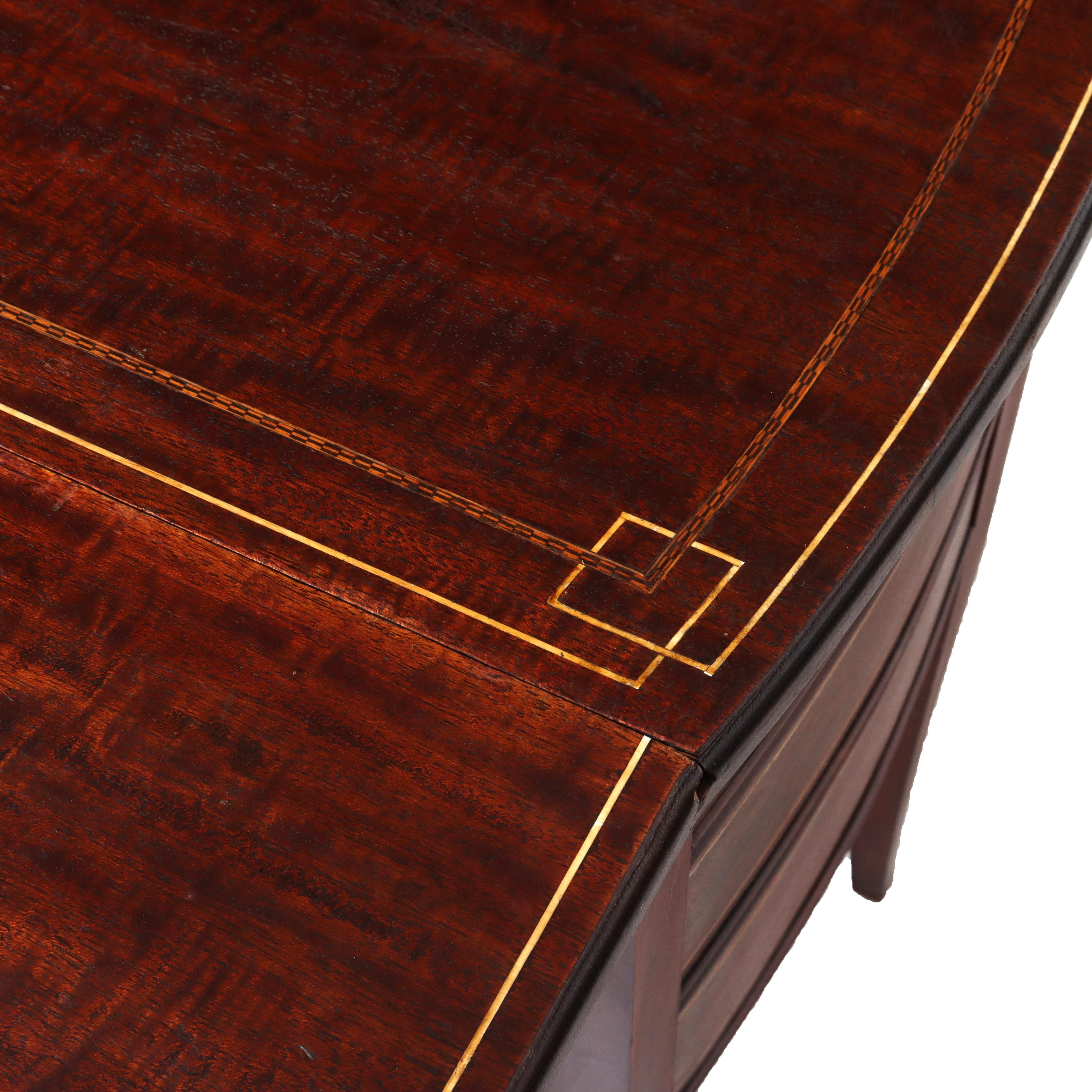 Ancien meuble de couture à 3 tiroirs en acajou et marqueterie C1920 en vente 2