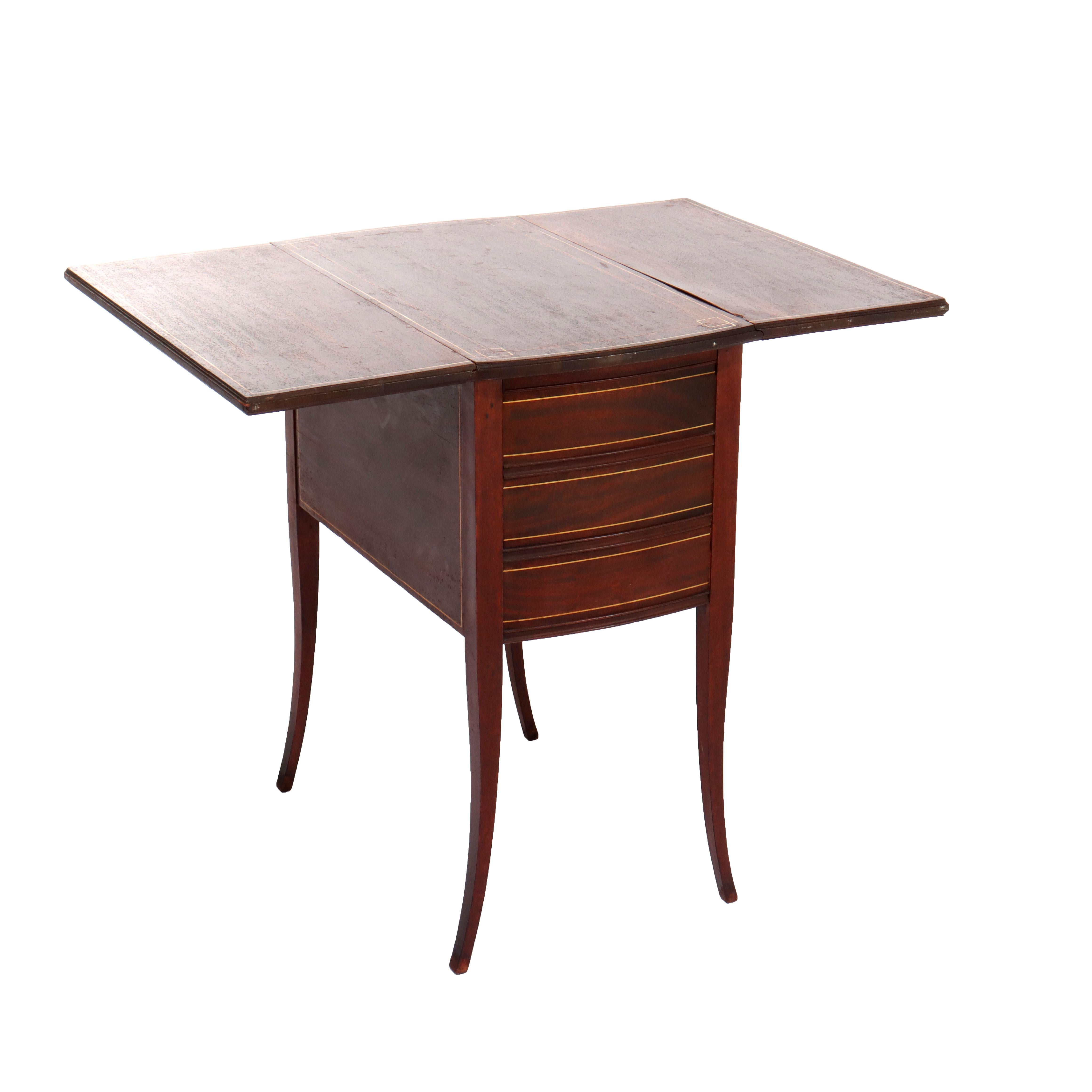 Ancien meuble de couture à 3 tiroirs en acajou et marqueterie C1920 en vente 4