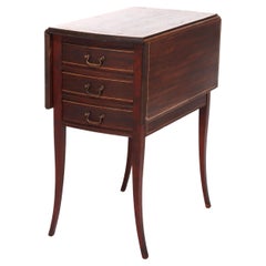 Antique Mahogany & Inlay 3-Drawer Sewing Stand C1920