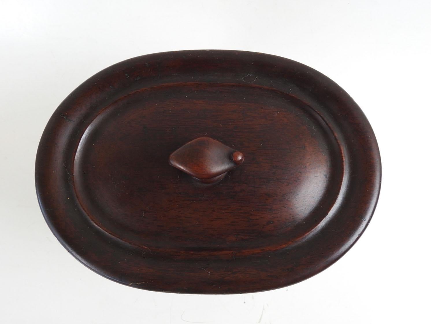 Unknown Antique Mahogany Inlay Carved Oval Box For Sale