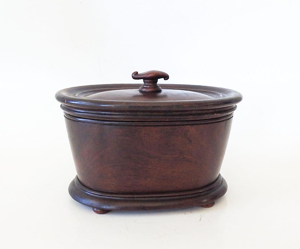 19th Century Antique Mahogany Inlay Carved Oval Box For Sale