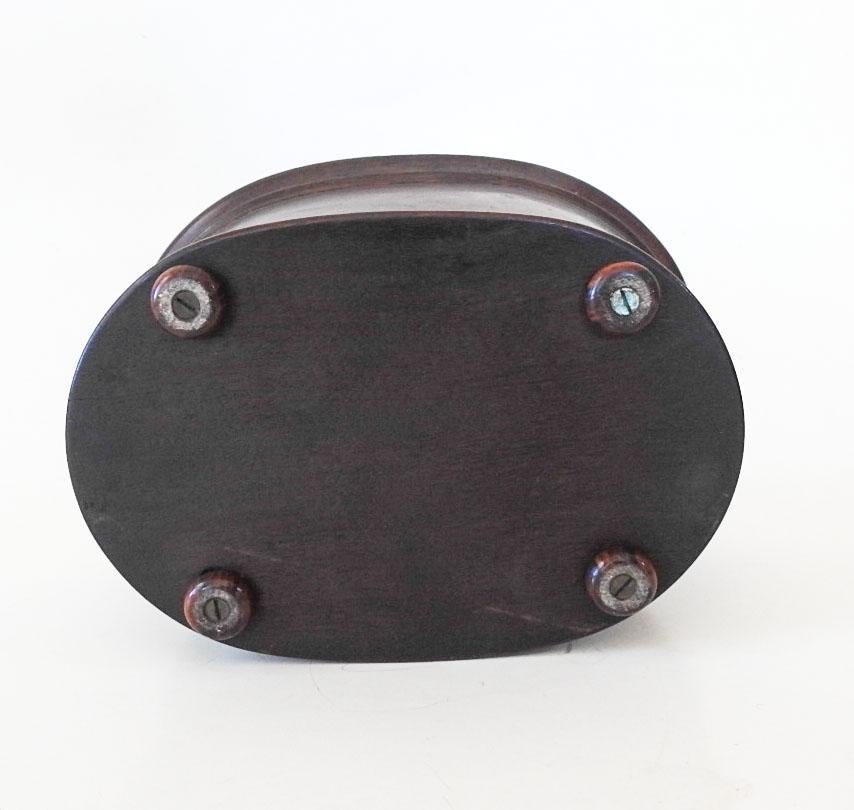 Wood Antique Mahogany Inlay Carved Oval Box For Sale