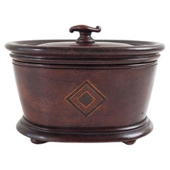 Antique Mahogany Inlay Carved Oval Box