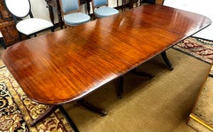 Antique Mahogany Inlay Triple Pedestal Dining Room Table