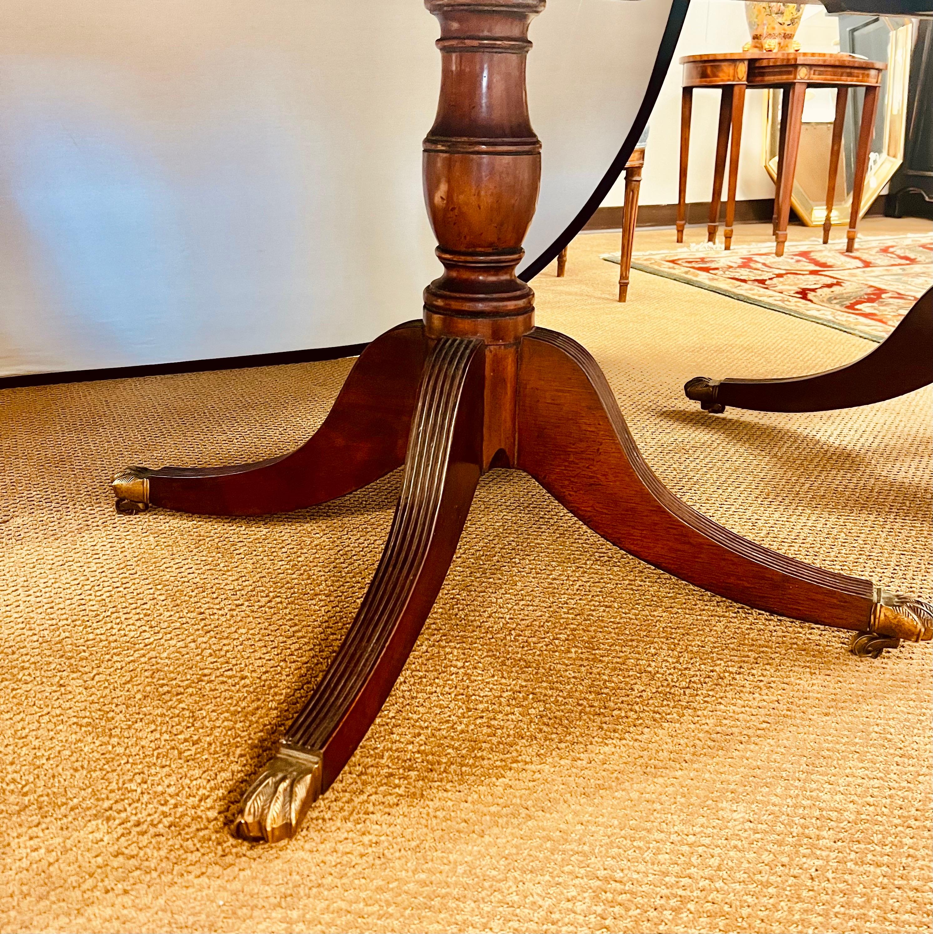 Antique Mahogany Inlay Triple Pedestal Dining Room Table 2