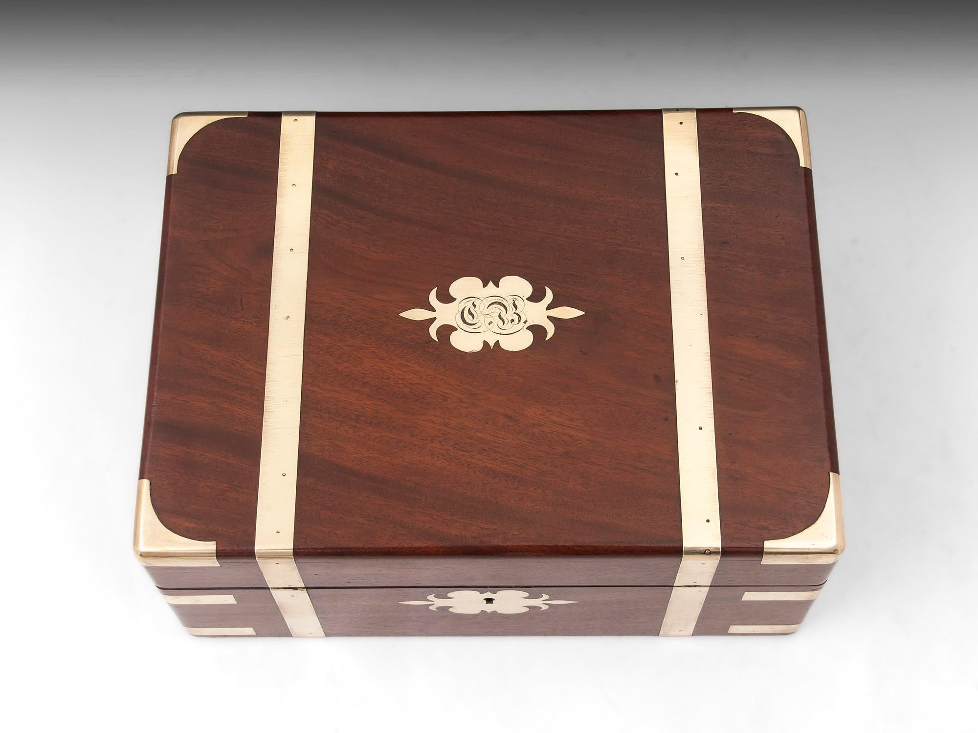 British Antique Mahogany Jewellery Box For Sale
