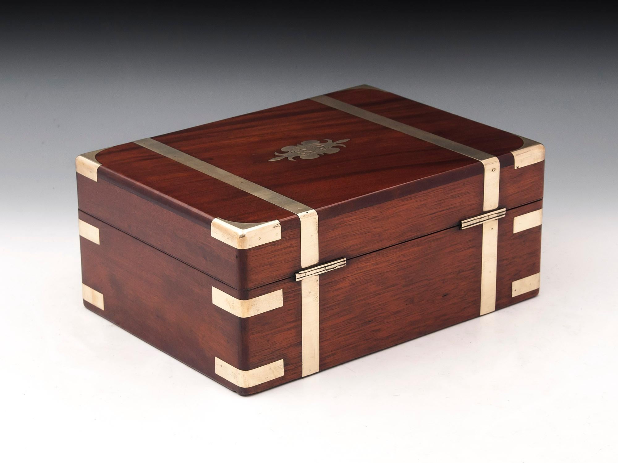 Brass Antique Mahogany Jewellery Box For Sale