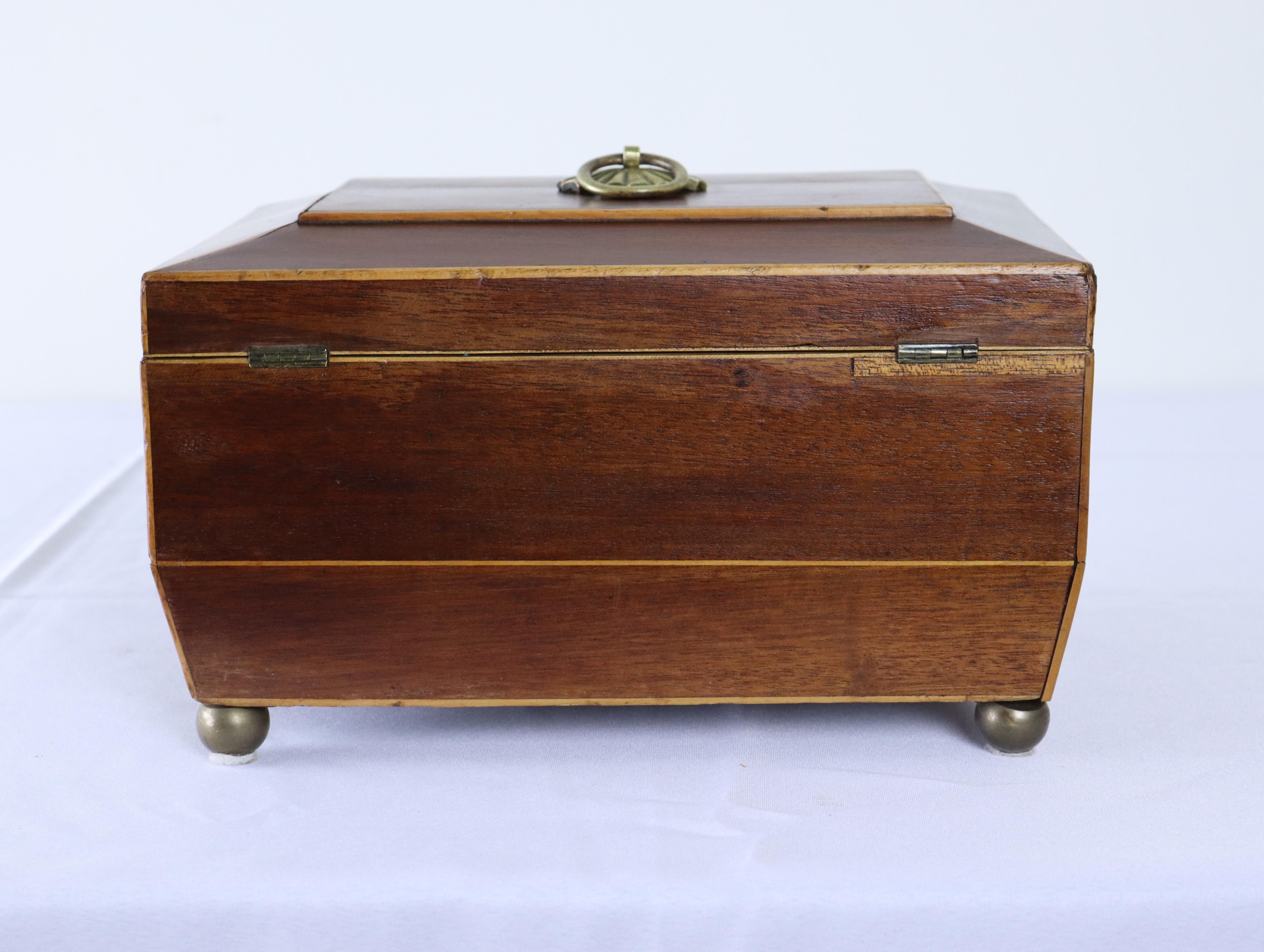 Boîte à bijoux ancienne en acajou avec cordage en bois de satin en vente 1