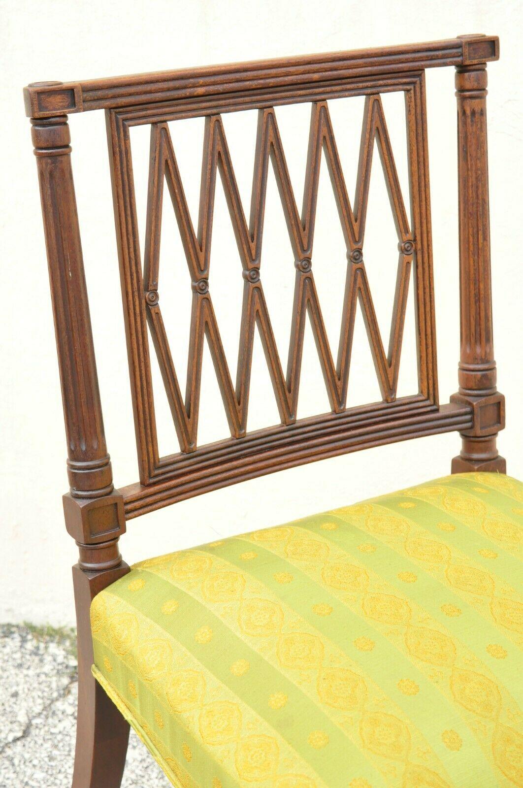 Antique Mahogany Lattice Back Hepplewhite Style Dining Chairs, Set of 6 7