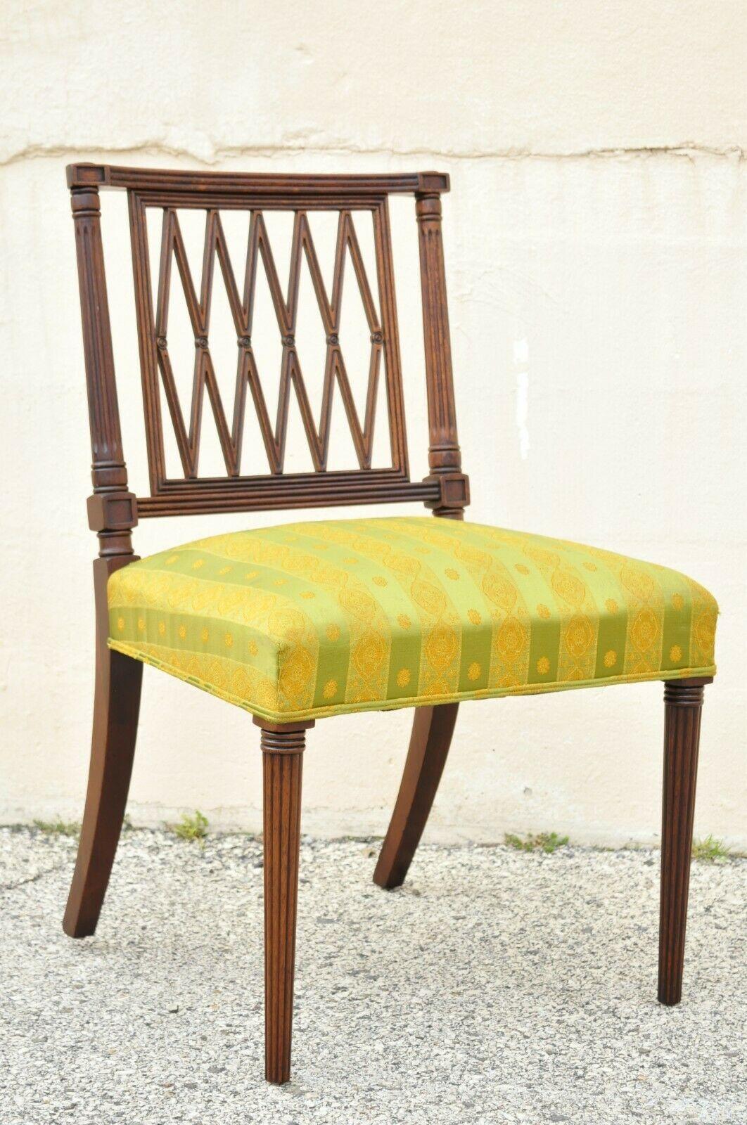 American Antique Mahogany Lattice Back Hepplewhite Style Dining Chairs, Set of 6