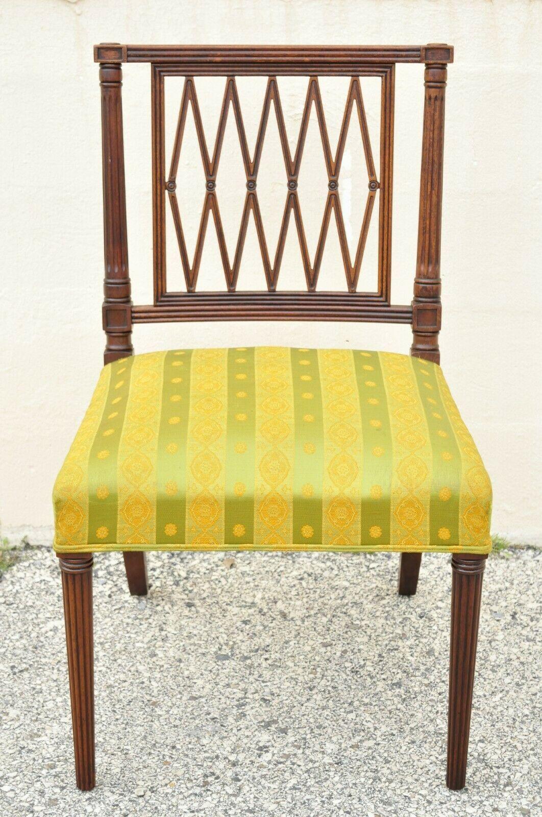 Antique Mahogany Lattice Back Hepplewhite Style Dining Chairs, Set of 6 In Distressed Condition In Philadelphia, PA