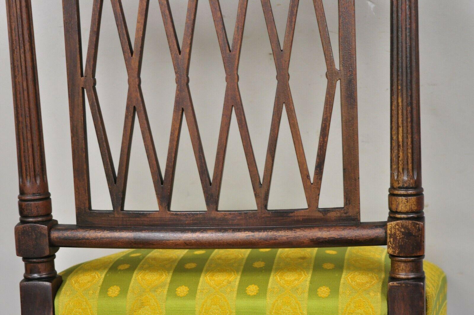 Antique Mahogany Lattice Back Hepplewhite Style Dining Chairs, Set of 6 2
