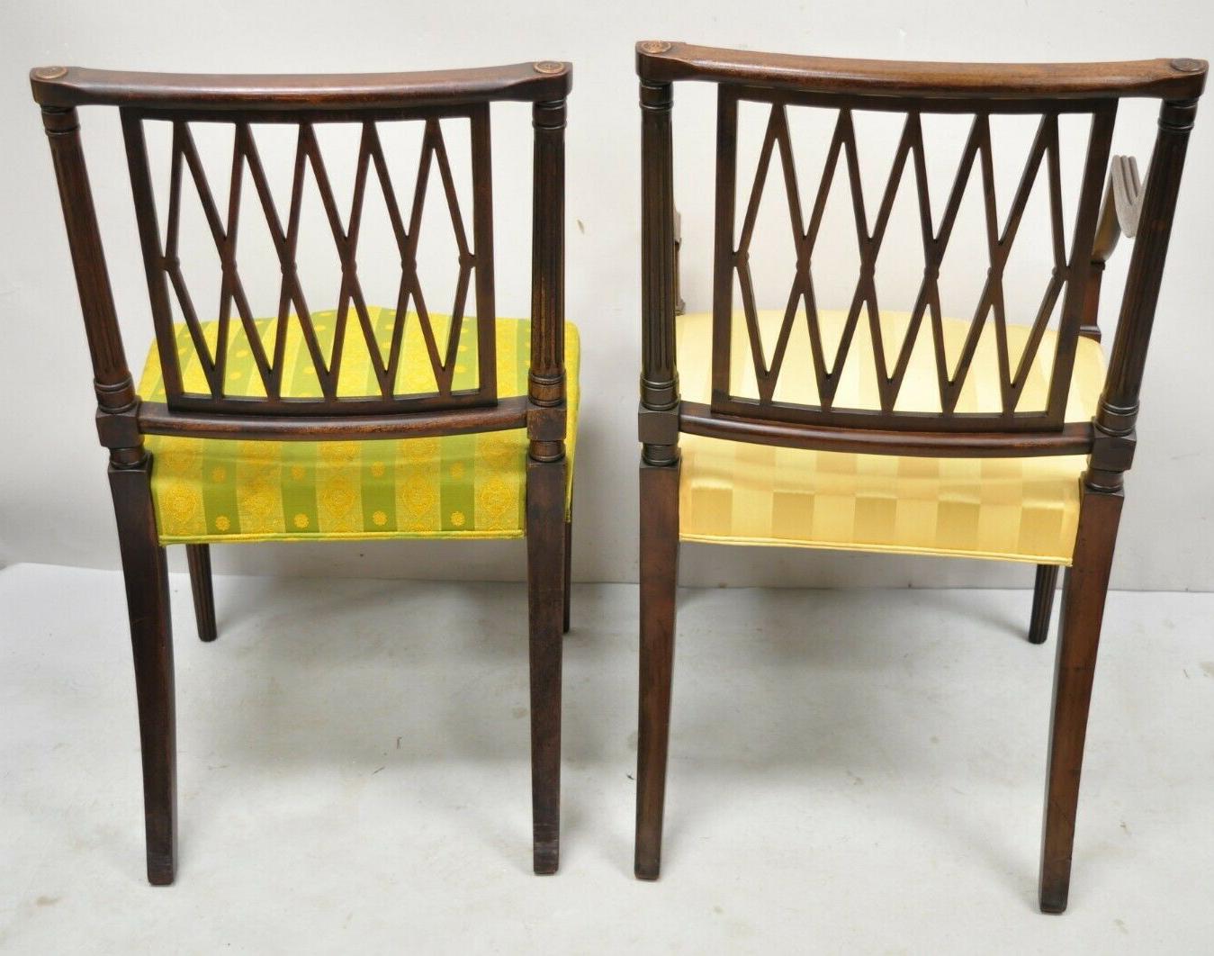 Antique Mahogany Lattice Back Hepplewhite Style Dining Chairs, Set of 6 3