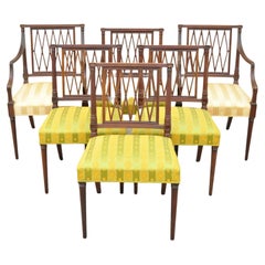 Antique Mahogany Lattice Back Hepplewhite Style Dining Chairs, Set of 6