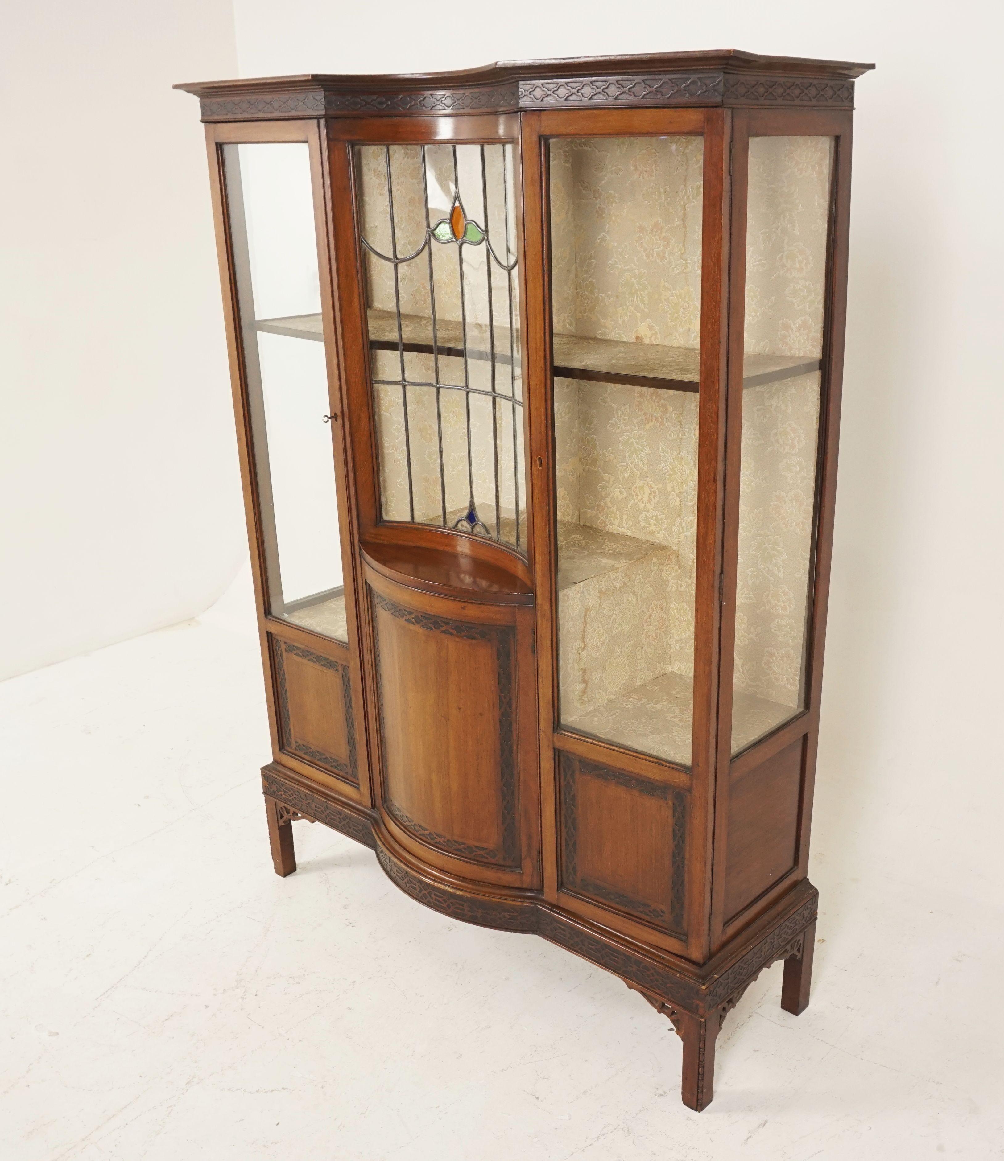 Early 20th Century Antique Walnut Leaded Glass China Cabinet, Display Case, Scotland 1910, H164 For Sale