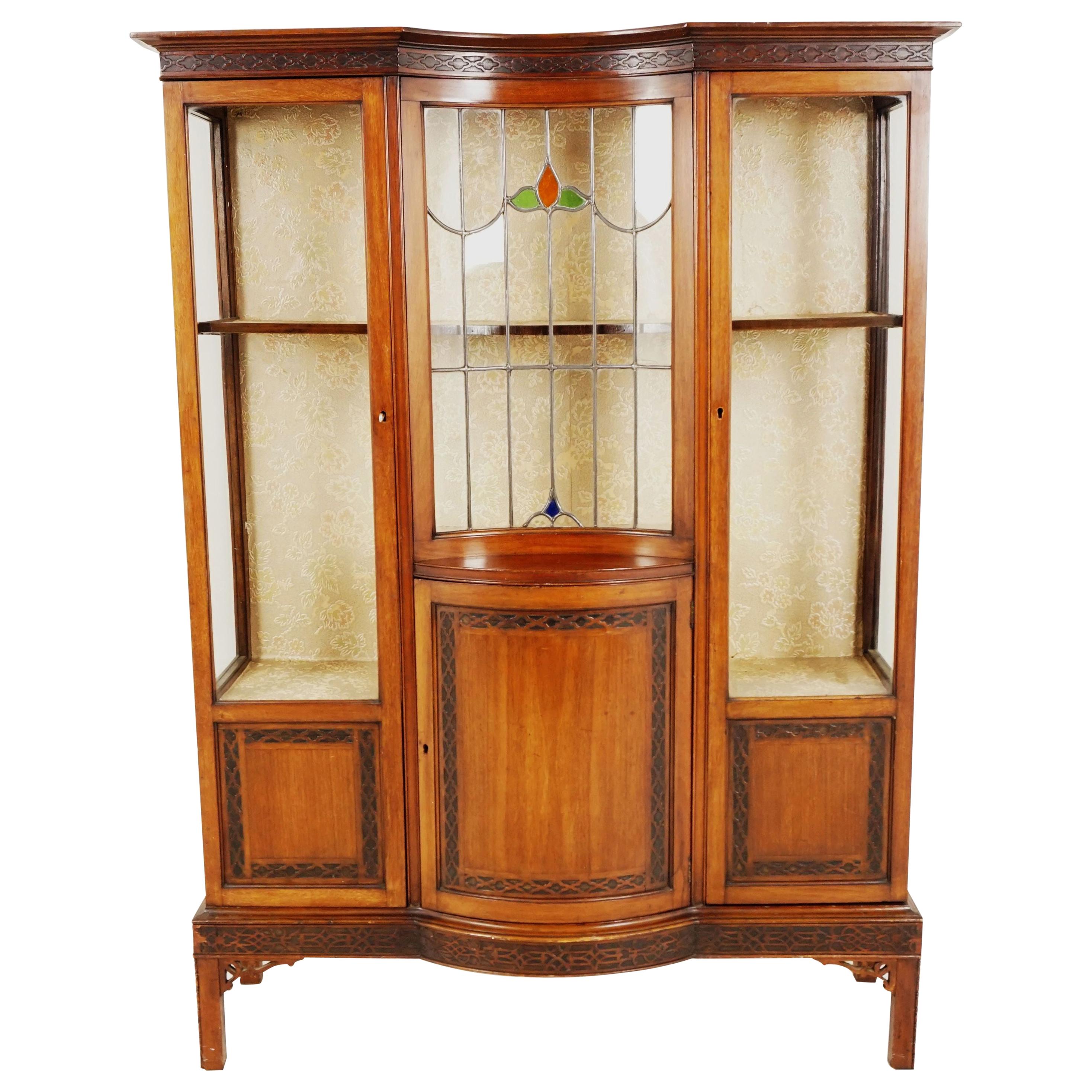 Antique Walnut Leaded Glass China Cabinet, Display Case, Scotland 1910, H164 For Sale