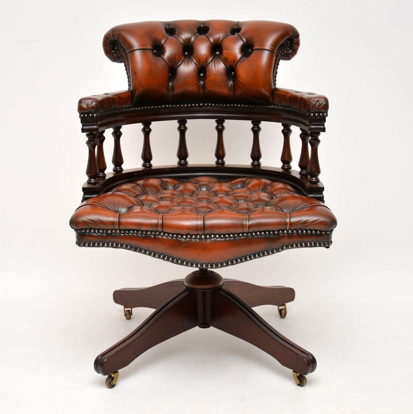 Antique Mahogany and Leather Captains Desk Chair at 1stDibs captains