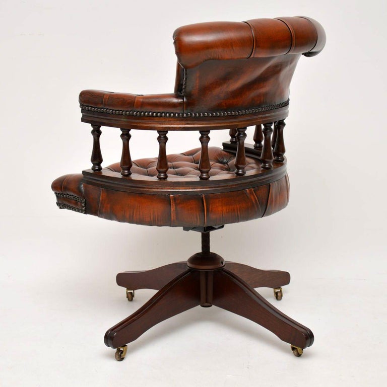Antique Mahogany and Leather Captains Desk Chair at 1stDibs