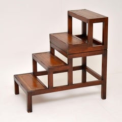 Antique Mahogany and Leather Folding Library Steps / Coffee Table