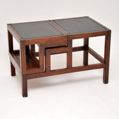 Antique Mahogany and Leather Folding Library Steps / Coffee Table