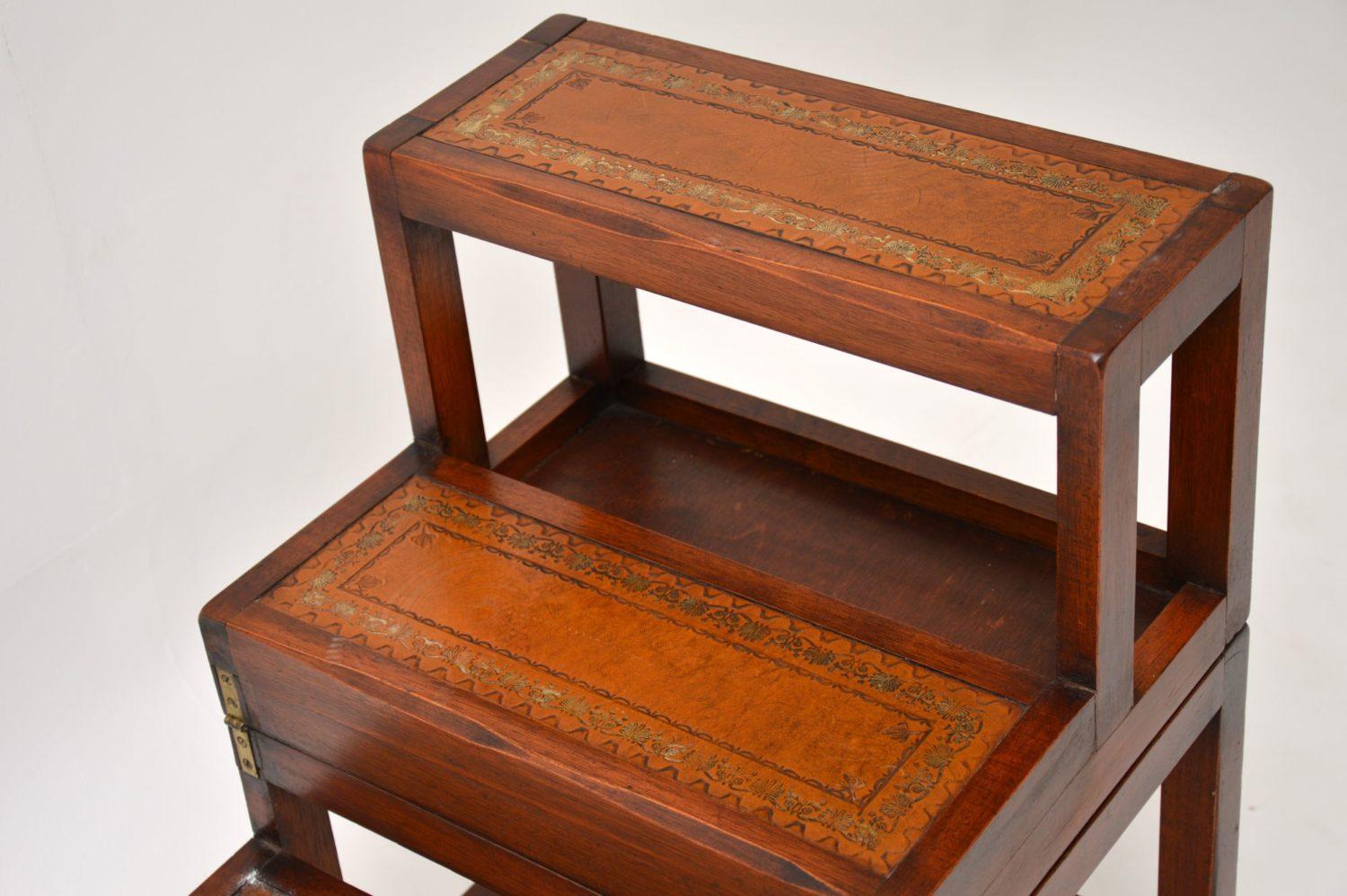 Mid-20th Century Antique Mahogany and Leather Folding Library Steps / Coffee Table