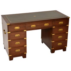 Retro Mahogany and Leather Military Campaign Style Desk