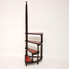 Antique Mahogany and Leather Spiral Library Steps