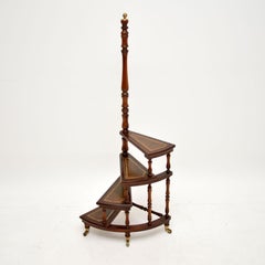 Antique Mahogany & Leather Spiral Library Steps