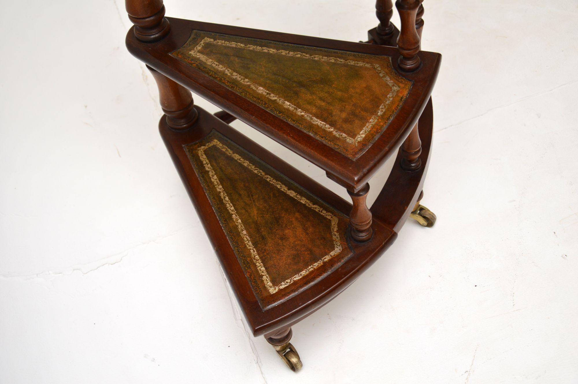 Mid-20th Century Antique Mahogany & Leather Spiral Library Steps