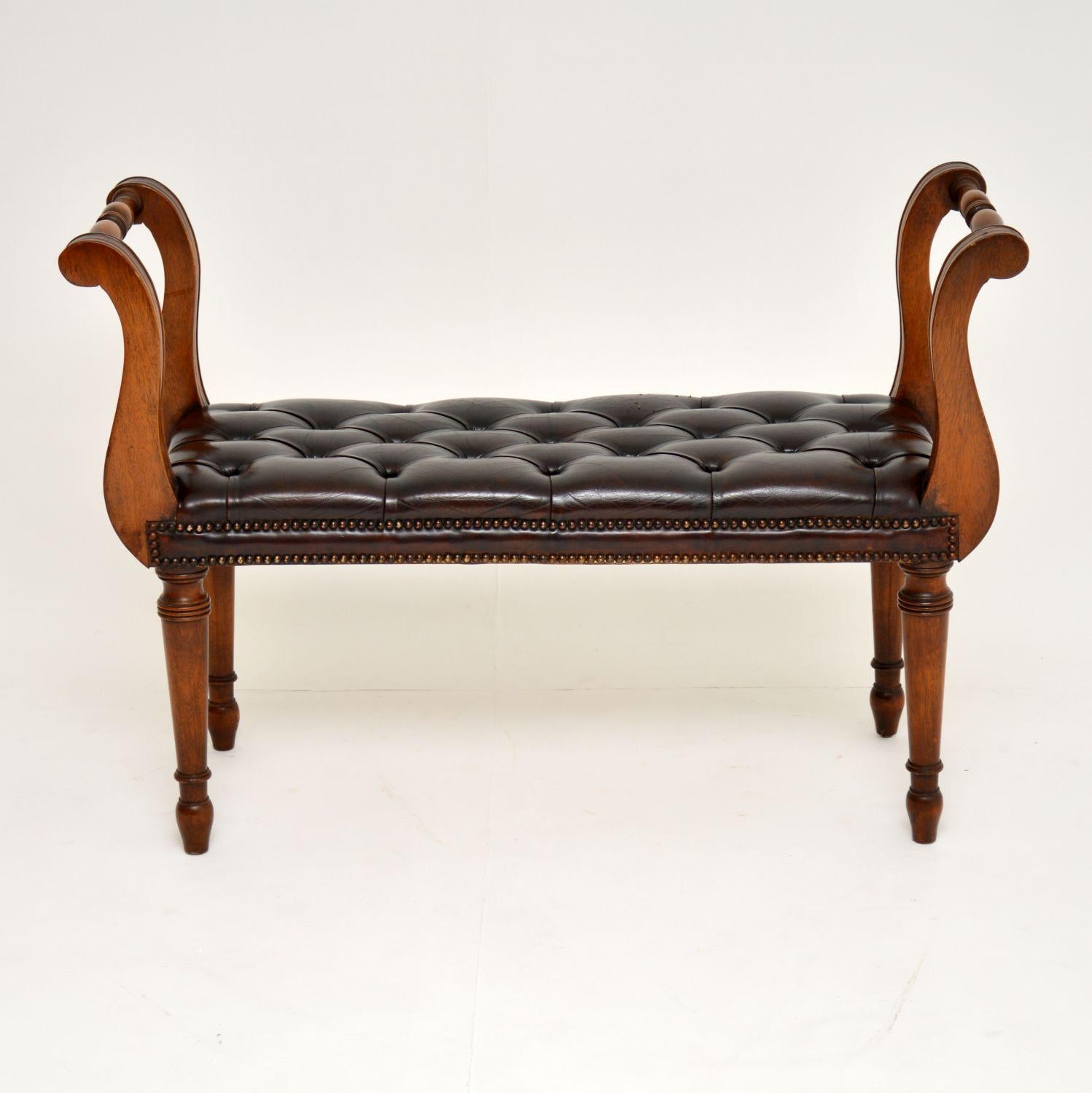 Antique Mahogany and Leather Stool / Bench 3