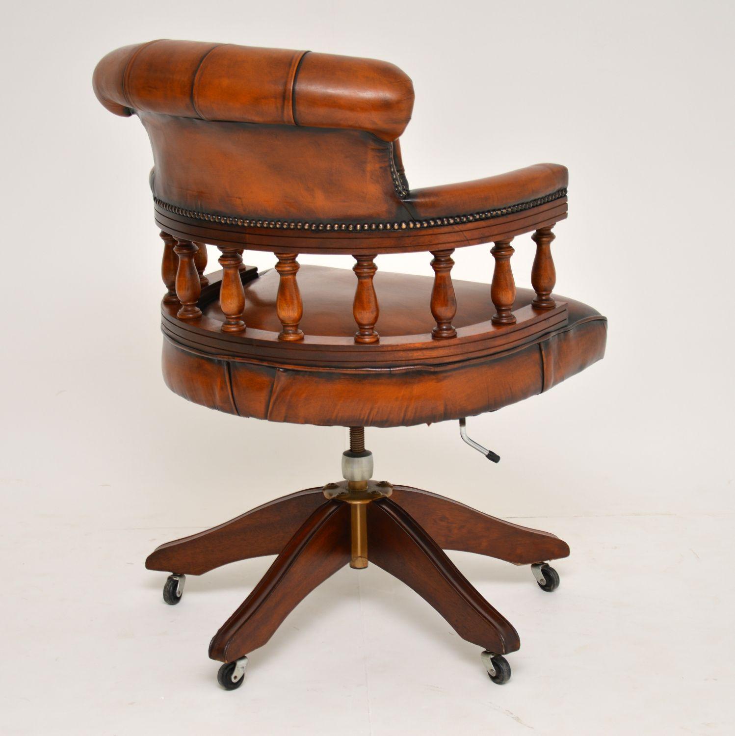 Mid-20th Century Antique Mahogany & Leather Swivel Captains Desk Chair