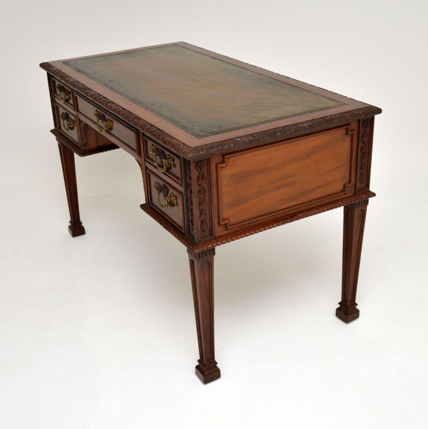 19th Century Antique Mahogany Leather Top Chippendale Style Desk