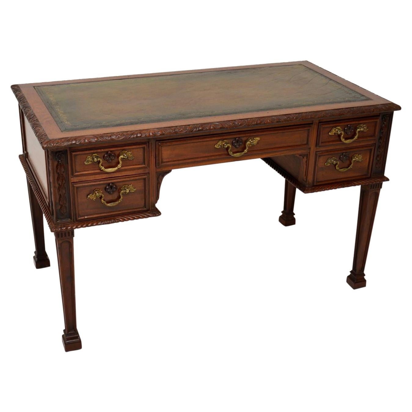 Antique Mahogany Leather Top Chippendale Style Desk