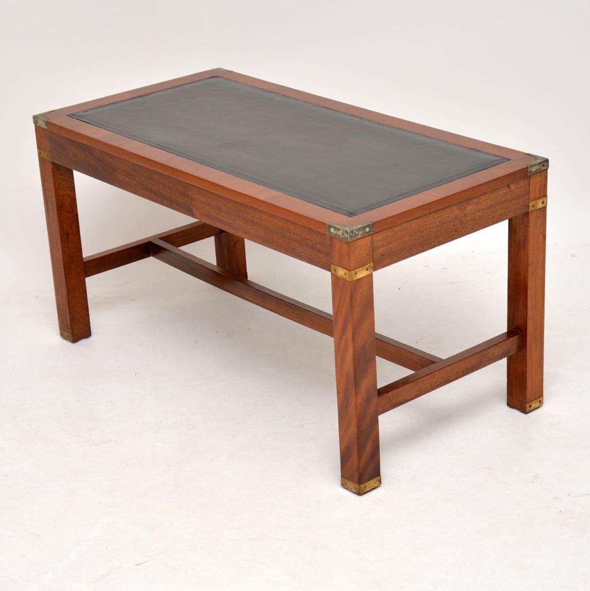 Campaign Antique Mahogany Leather Top Coffee Table