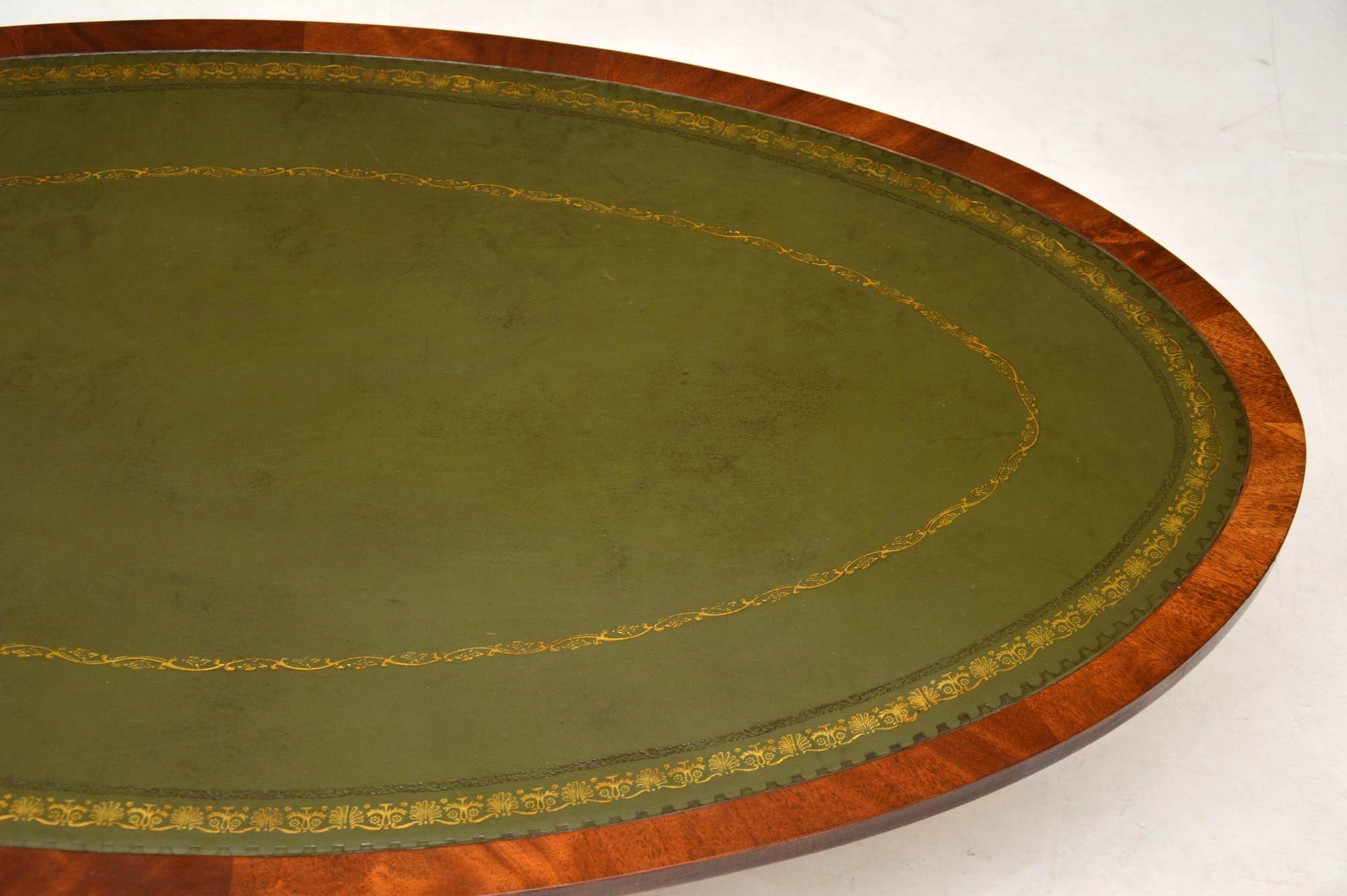 English Antique Mahogany Leather Top Coffee Table