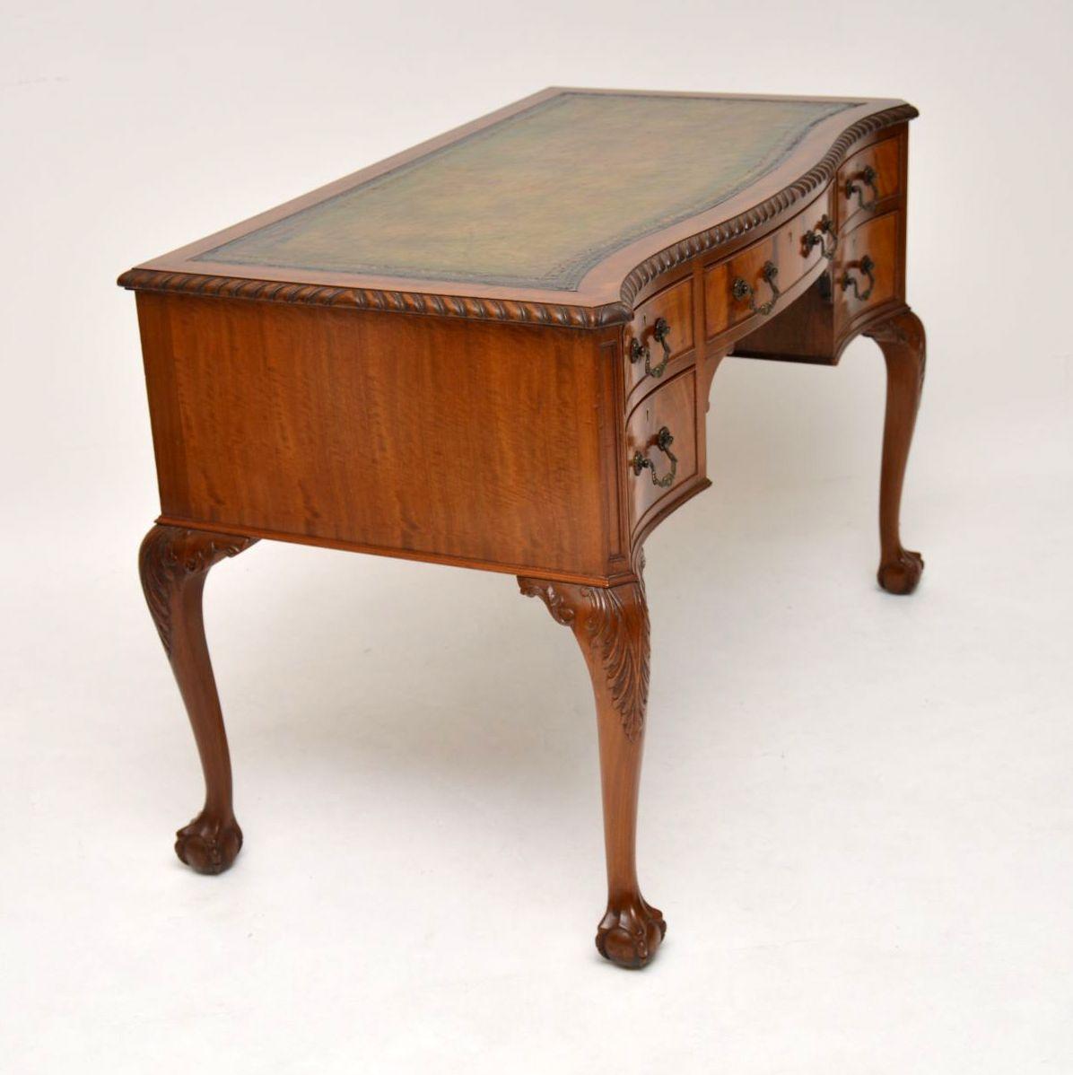 Chippendale Antique Mahogany Leather Top Desk