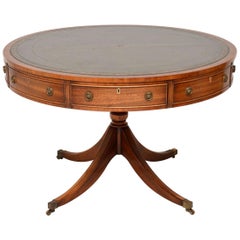 Antique Mahogany Leather Top Drum Centre Table