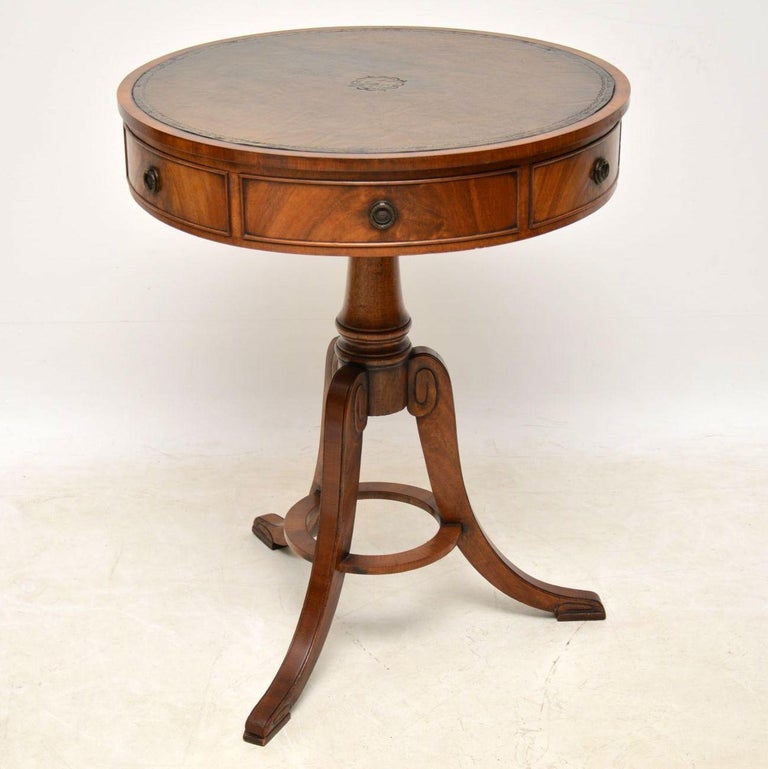 Antique Mahogany Leather Top Drum Table at 1stDibs